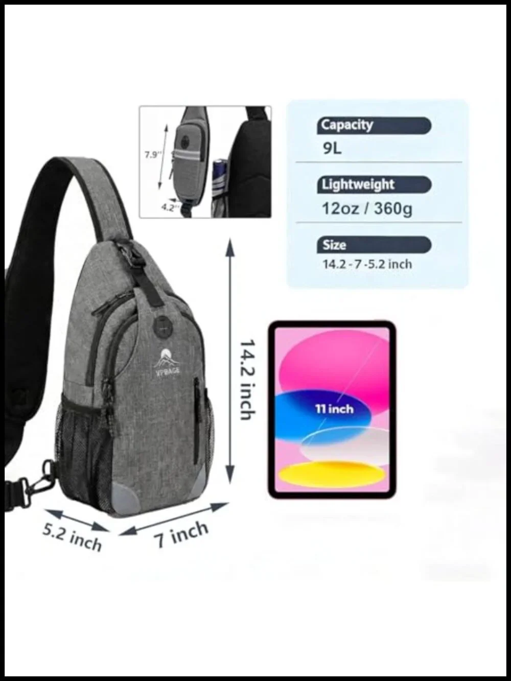 Sling Backpack for Women Men Crossbody Travel Bag Water Bottle Holders 17